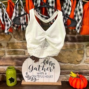 Shein White Crop Top with Lace Detail